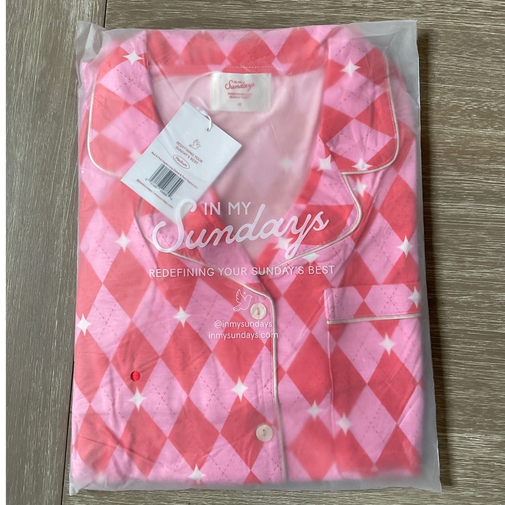 In My Sundays Argyle Pajama Set Pink Size Medium New With Tags - Picture 10 of 10